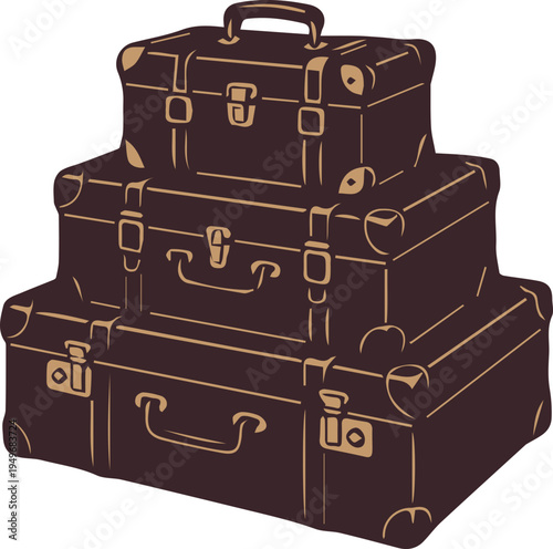 Stacked Vintage Suitcases Travel Luggage Illustration