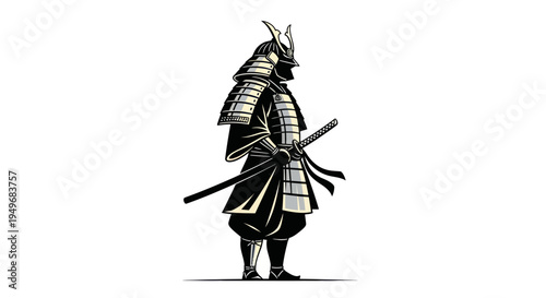 Samurai warrior in armor illustration on white background