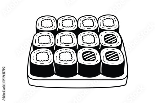 Delicious Sushi Rolls Platter Illustration.