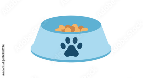 Pet Food Bowl with Paw Print Dog Feeding Illustration
