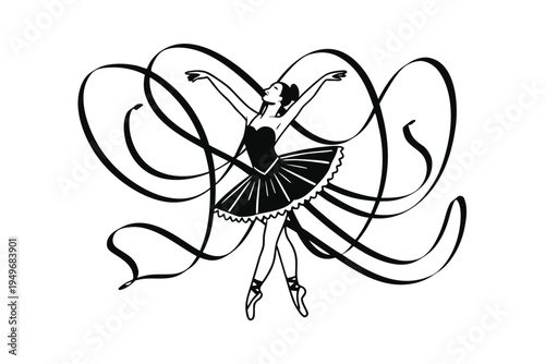 Elegant Ballerina Performing with Flowing Ribbons.