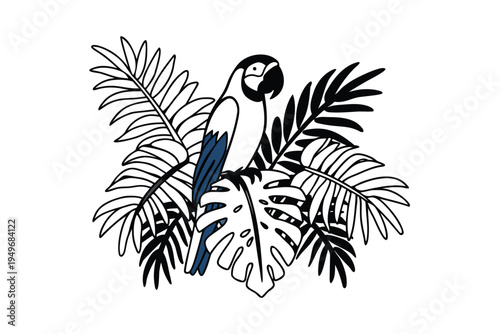 Exotic Parrot Perched Amidst Lush Tropical Foliage.