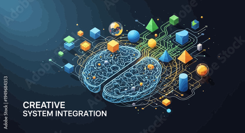 Abstract illustration of human brain with digital connections and data flow