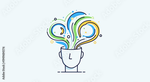 Abstract illustration of human head and conceptual ideas of innovation