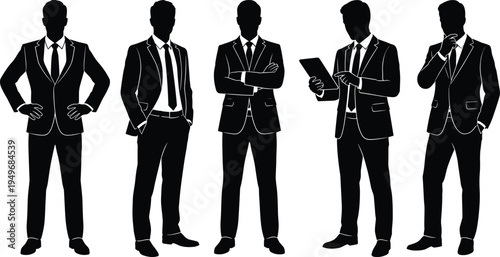 Businessman silhouette set standing professional men in suits corporate worker poses vector illustration isolated business people design