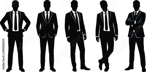Businessmen silhouette set standing professional men in suits corporate office worker poses vector illustration isolated business people collection