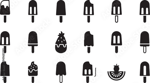 Black and white icons of various ice cream treats