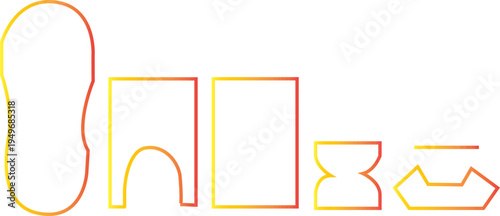 Footwear Design Dyeline Vector Template for Shoe Sole and Fabric Components with Orange Gradient Outline