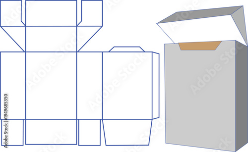 Tuck Top Packaging Box Dyeline Vector Template with 3D Mockup View for Product Branding and Design