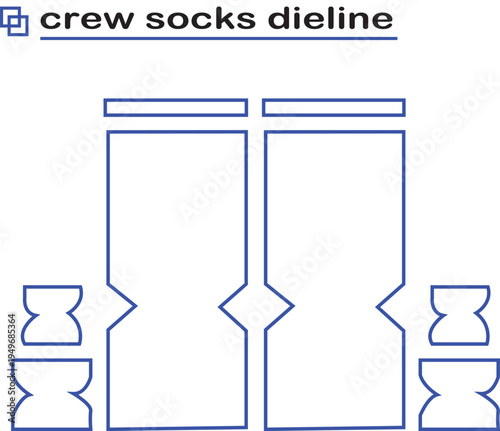 Technical Crew Socks Dyeline Vector Template for Apparel Design and Hosiery Manufacturing Layout