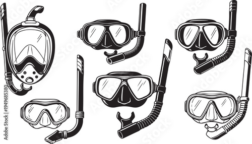 Snorkeling gear illustrations for diving and water sports activities
