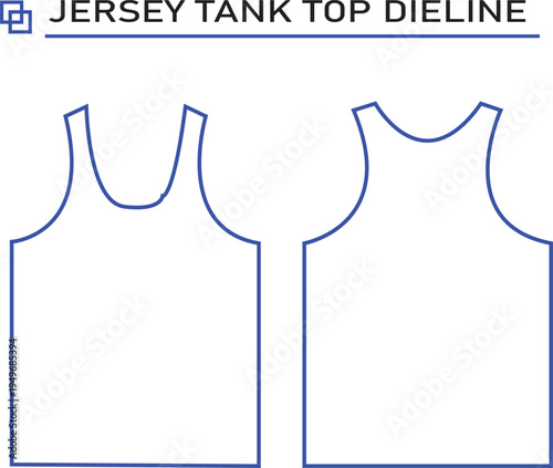 Blue Outline Vector Dyeline Template for Jersey Tank Top Front and Back Views