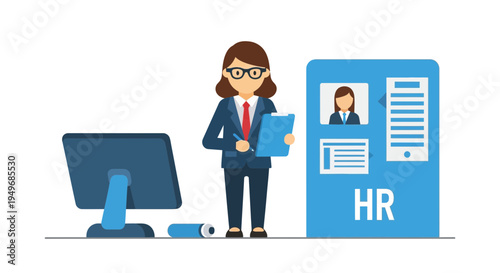 Hr professional in office setting reviewing documents and conducting interviews