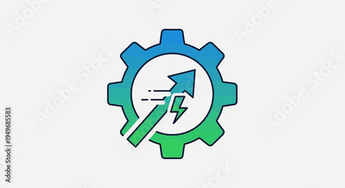 Gear with arrow indicating growth and speed graphic concept