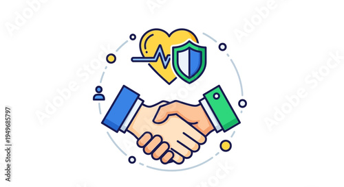 Health insurance concept illustration of a handshake and heart symbol isolated