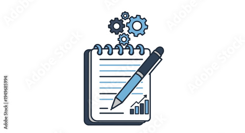 Notebook and pen with gears concept of planning and business strategy