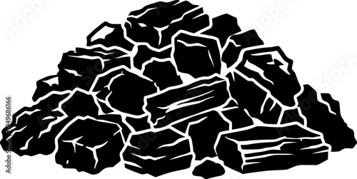 Pile of rough charcoal pieces with vintage texture style
