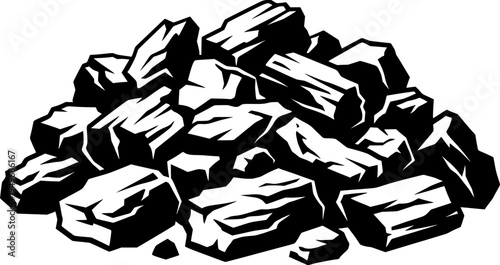 Pile of rough charcoal pieces with vintage texture style
