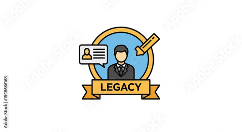 Legacy concept businessman icon with badge and text on white background