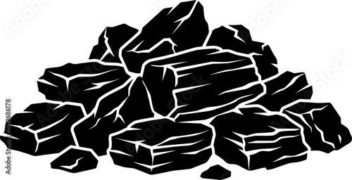 Pile of rough charcoal pieces with vintage texture style
