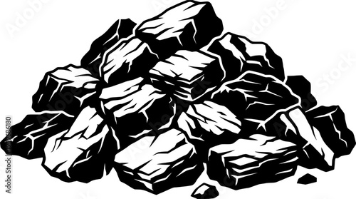 Pile of rough charcoal pieces with vintage texture style
