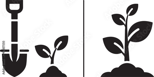 Plant Growth and Gardening Icon Set in Black Color