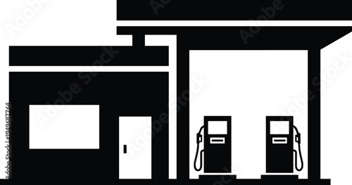 Industrial refinery silhouette set featuring oil gas plant structures, chemical factory towers, fuel storage tanks, energy station icons, and engineering.