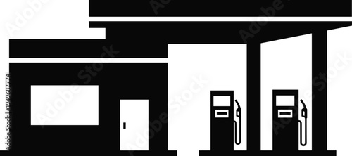 Industrial refinery silhouette set featuring oil gas plant structures, chemical factory towers, fuel storage tanks, energy station icons, and engineering.