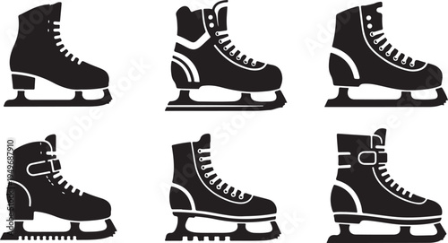 Collection of Ice Skating Boots in Black Silhouette Style