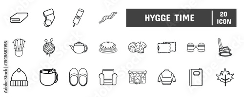 20 Hygge Time Line Icon Illustration Set     