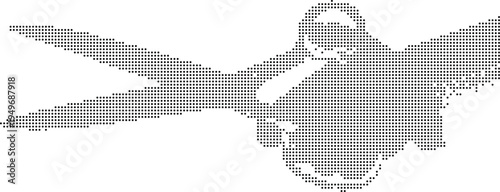 Hand holding scissors halftone dots illustration