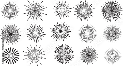 Collection of black and white starburst designs and patterns