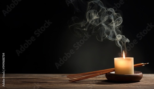 Serene Candlelight - Incense Smoke Dancing in Dark Ambiance.