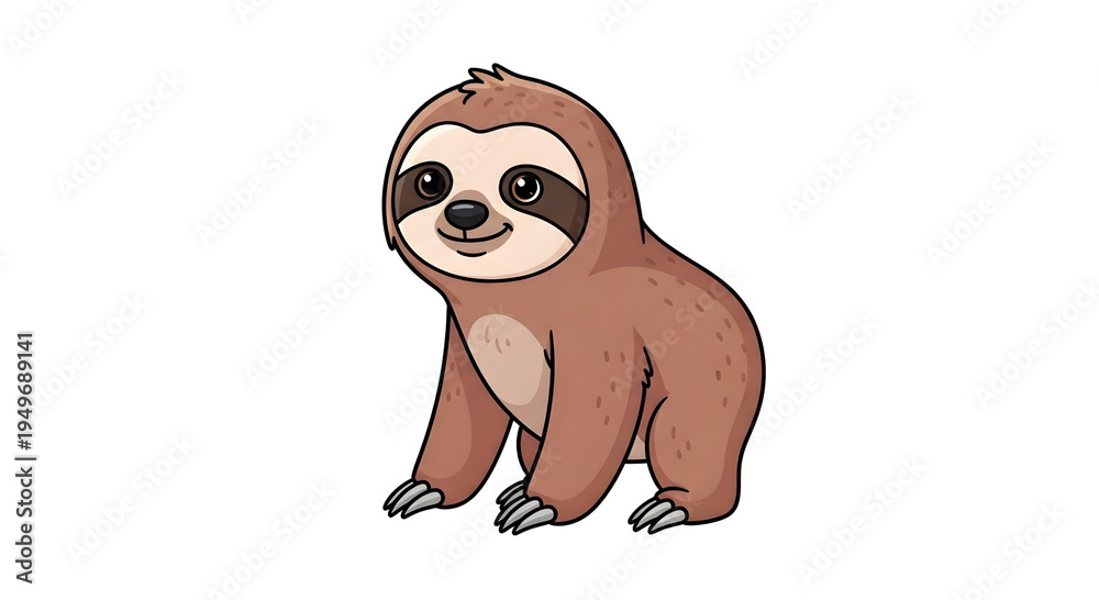 Obraz premium Cute cartoon sloth illustration on white background