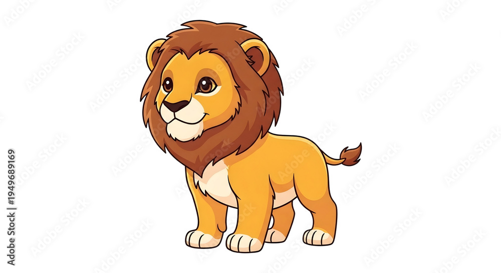 Fototapeta premium Cute cartoon lion with a fluffy mane on a white background