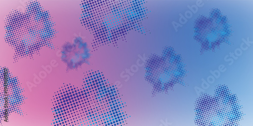 Abstract pattern of blue and purple dots forming shapes on a gradient background.