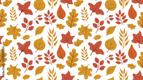 Autumn leaves set. Colorful flat icons & hand-drawn crayon doodle foliage. Fall season vector illustration