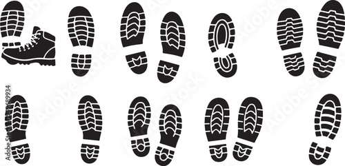 Collection of various shoe and boot footprints in black