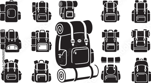 Collection of various backpacks and travel bags illustration set