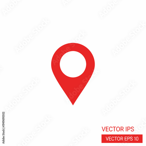 A minimalist illustration of a red location pin icon on a white background
