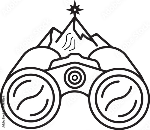 Binoculars with mountain landscape icon for sightseeing and discovery.