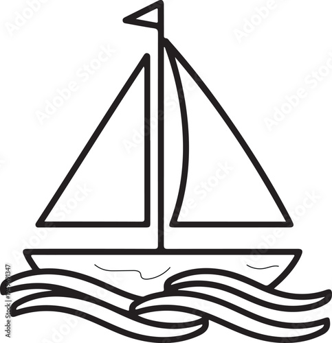 Sailing boat on waves icon for travel and maritime transport.