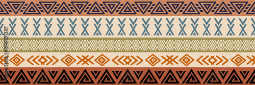 Seamless border, ethnic geometric ornament, tribal pattern African or Indian vector design