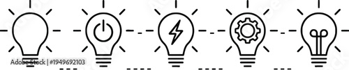 Illumination and Innovation: A series of symbolic lightbulbs represents the spark of an idea, highlighting the stages of thought, from conception to solution.