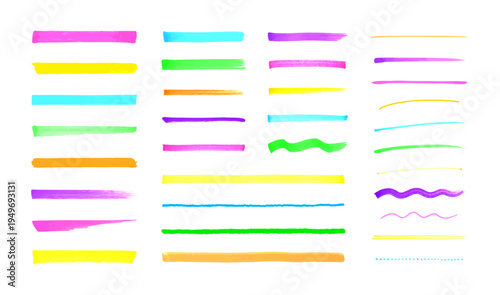 マーカーアンダーラインセット カラフル手描き蛍光ペンライン素材 Marker Underline Set Colorful Highlighter Brush Lines