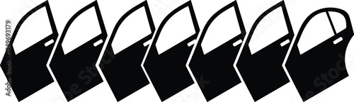 Car door silhouette vector illustration set with various automobile door types in a row isolated on white background for automotive.