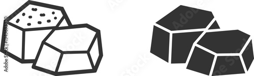 Black Coal or Charcoal Rock Icon Set Featuring Natural Mineral Stone Pieces for Industrial Energy Fuel Mining Resource and Barbecue