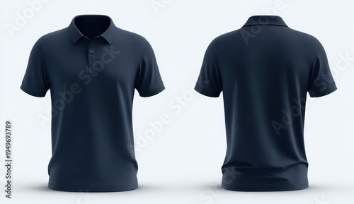 Navy Blue Polo Shirt Mockup - Front and Back View on White.
