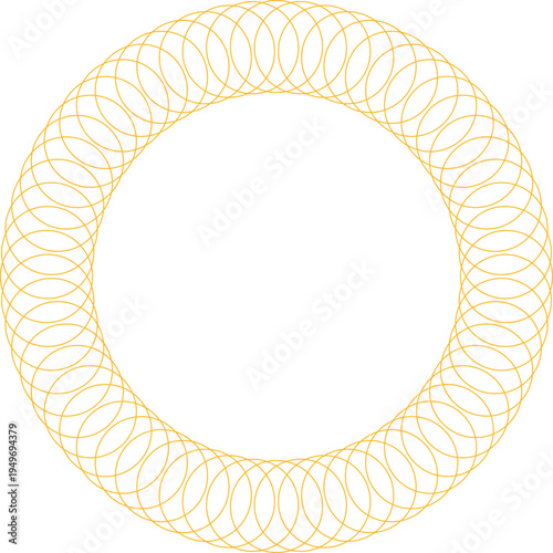Golden Circle Motif: A mesmerizing golden circle, intricate and elegant, formed by overlapping oval shapes. This artwork is a testament to the beauty of design and the interplay of form.