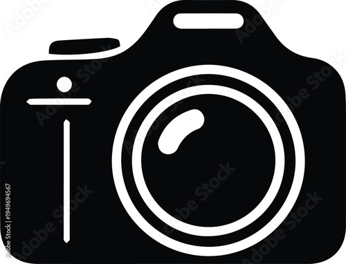 Minimalist digital DSLR camera icon silhouette for professional photography and media equipment, perfect for vlogging content creation and studio photography graphic design elements.